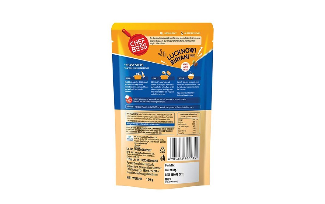 Chef Boss Lucknowi Biryani Paste    Pack  150 grams